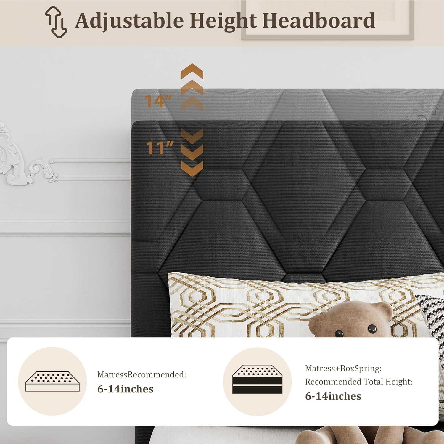 IDEALHOUSE Grey Twin Bed Frame with Upholstered Headboard, Heavy-Duty Platform Bed Frame with Strong Wood Slats, No Box Spring Needed/Noise Free/Easy Assembly