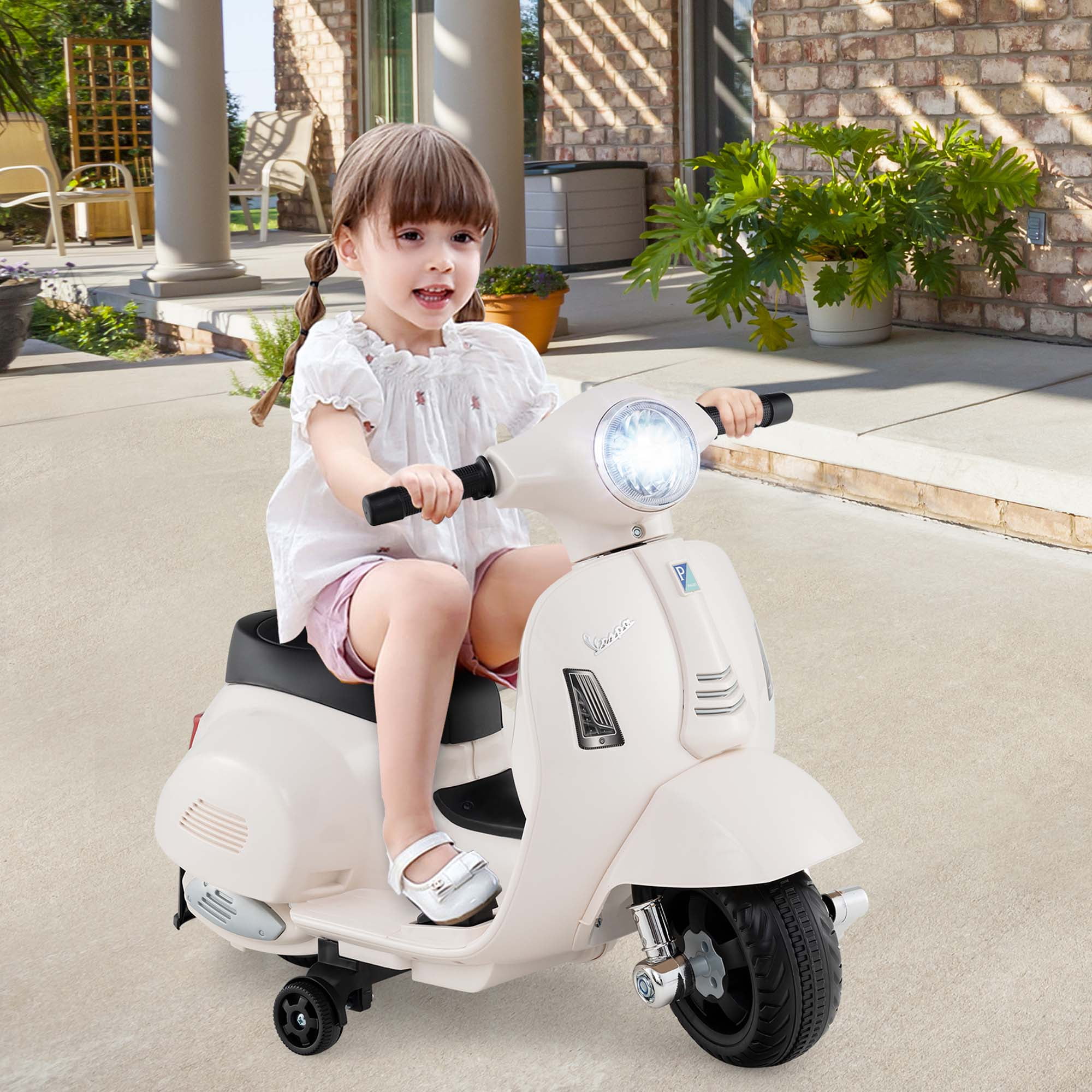 Costway Kids Ride on Motorcycle with Training Wheels Headlight Horn 6V Battery White