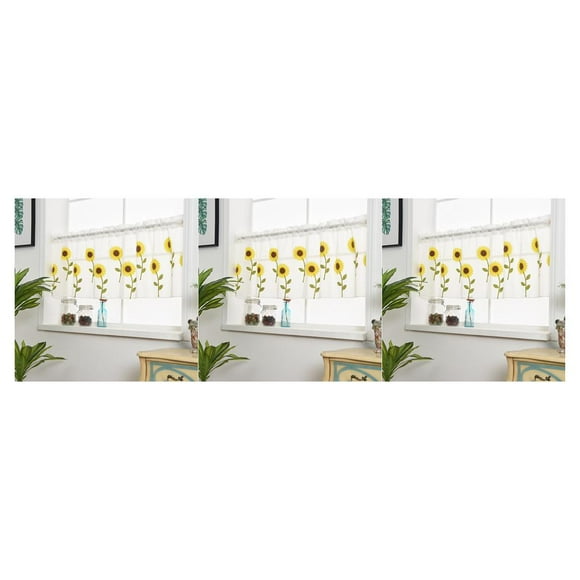 Toystoory Cortinas semitransparentes de girasol bordadas para sala de estar, cenefa de bolsillo romántica, cortinas para balcón, decoración de puerta Type1 NO1 Toystoory CBP432981
