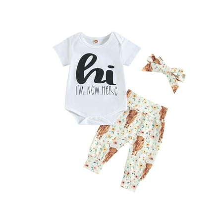 

xkwyshop Newborn Baby Boy Girl Romper Set Mama s Little Dude Letter Moo Cow Outfit Cute Cowboy Clothes Pants Set White