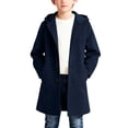 thumbnail image 2 of Lkhaha Boys Girls Mid-length Wool Blend Coat Solid Button Down Hooded Outerwear Jacket with Pocket Navy 15-16 Years, 2 of 6