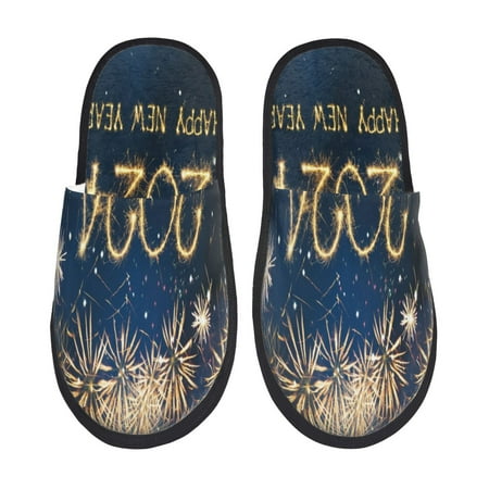 Balery Happy New Year 2024 (3) Slient Indoor Furry Fleece Comfort House Shoes Soft Non-Slip Home Shoes Cotton slippers House Slippers-- Large