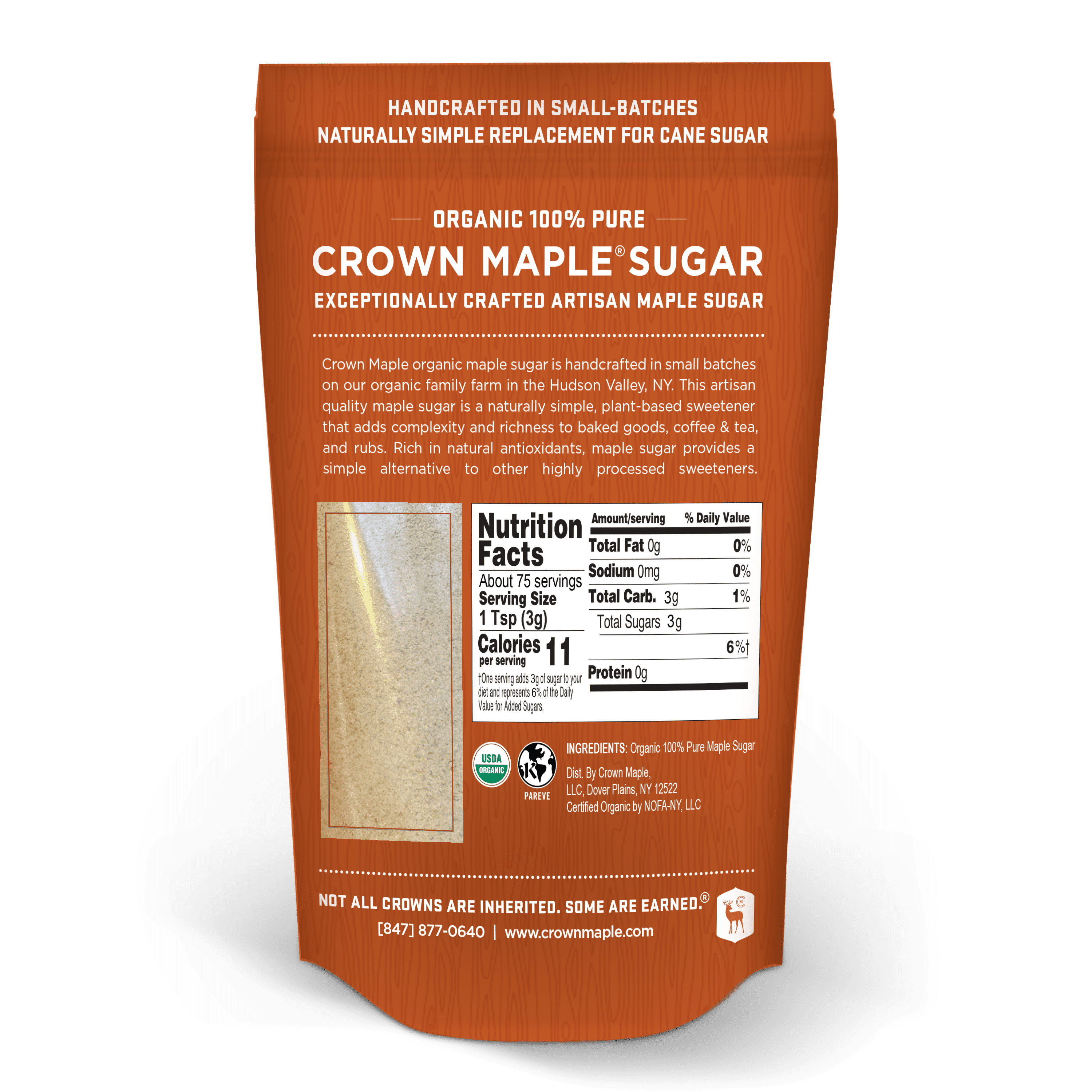 Crown Maple Organic Maple Sugar 8 oz (227g); Handmade in Small-Batches, Gluten-Free, Non-GMO