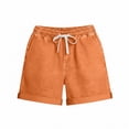 thumbnail image 4 of QSAWXQZ Women's Tencel Linen Blend Shorts Elastic Drawstring Waist Rolled Hem Summer Casual Loose Beach Hot Pants Comfortable Soft Shorts with Pockets 2XL, 4 of 6