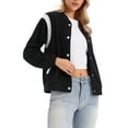 thumbnail image 4 of Bomber Jacket Women Casual Button Down Baseball Varsity Jacket School Outfits Fall Coats Fashion Clothes 2025 XS Black, 4 of 6