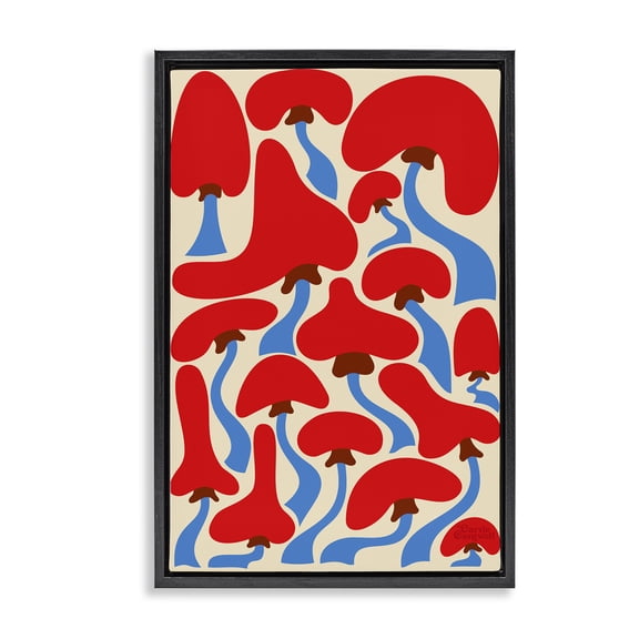 Stupell Industries Modern Groovy Wavy Mushrooms Black Floating Frame Canvas Art, 17 x 25, by Carrie Cantwell