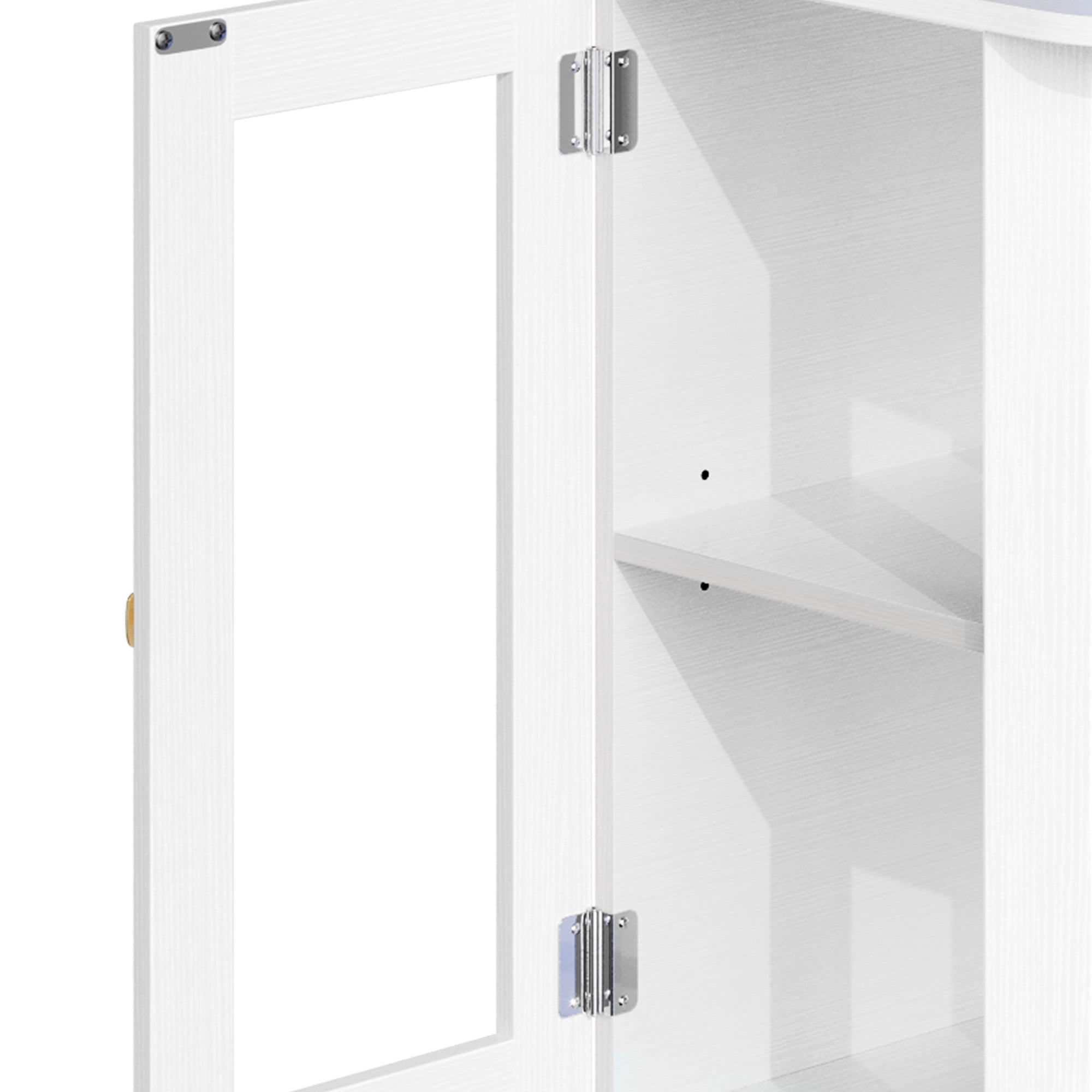 Uforic 5 Tier Corner Bar Cabinet with LED Lights & Glass Holder, Storage Cabinet with Door and Shelves, White