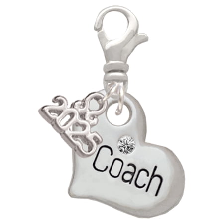 Delight Jewelry Silver-tone Large ''Coach'' Heart - Silver-tone Clip on Charm with Mini Year 2025