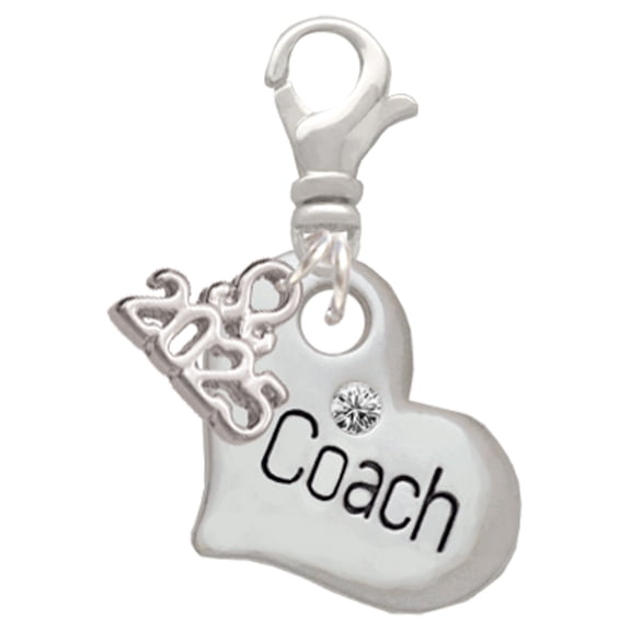 Delight Jewelry Silver-tone Large ''Coach'' Heart - Silver-tone Clip on Charm with Mini Year 2025