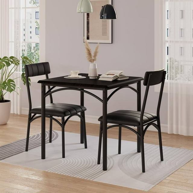Yiwa Ensemble de Cuisine Moderne Rectangulaire d'Intérieur 3 Pcs, Ensemble de Table à Manger pour 2 avec Design Gain de Place, Ensemble de Meubles de Table de Salle à Manger en MDF et Acier Inoxydable pour Cuisine, Appartement