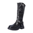 thumbnail image 2 of Viluyesy Womens Mid-Calf Boots, Zipper Round Toe Low Heels Fashion Buckle Moto Boots Black, 2 of 7