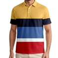 thumbnail image 2 of Mens Polo Shirt Stripe Casual Breathable Short Sleeved Top Golf Buckle Button Collar Classic T Shirts for Man Yellow XXXL, 2 of 5