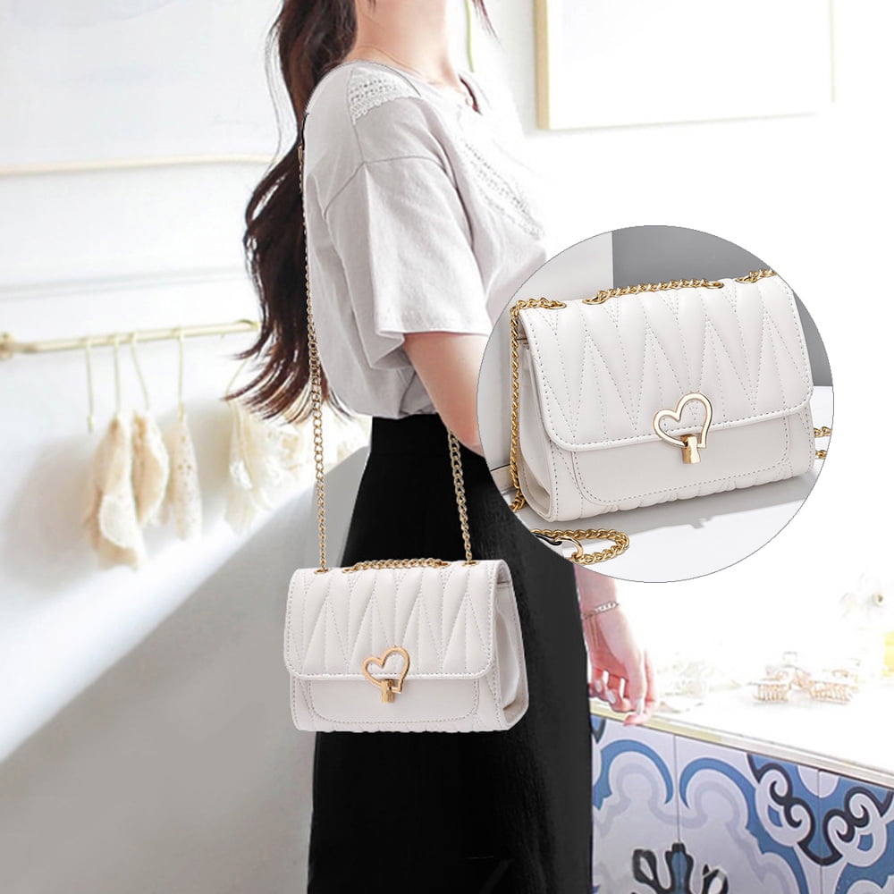 Crossbody Bags for Women Leather Ladies Shoulder Purses with Chain Strap Stylish Clutch Purse,White