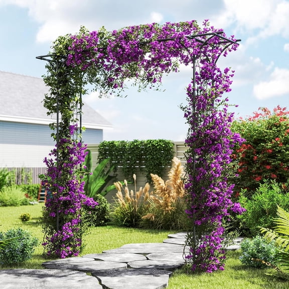 Metal Garden Arbor with Trellis, 81" Outdoor Arch for Climbing Plants, Heavy-Duty Rust-Resistant Steel Archway with 4 Stakes for Garden, Wedding, Party, and Yard Decoration, Black