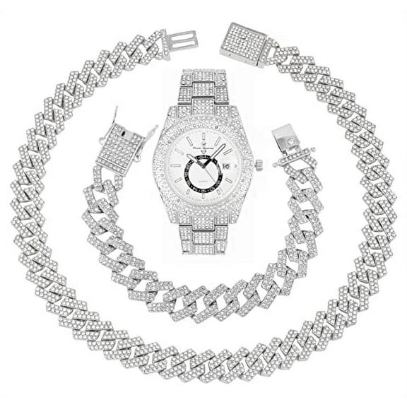 Charles Raymond Minimalist Designer Iced Out Watch. A Hip Hop Clone Conspiracy Timepiece to Become a King of Bling – ST10328A-SLV-ZZ Set