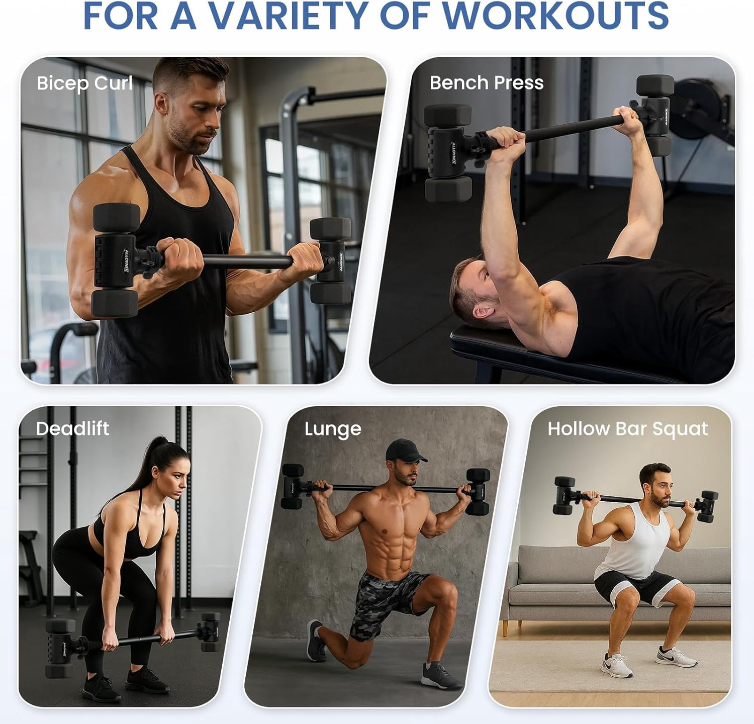 to Barbell Converter 2.0 - Transform Dumbbells into Barbell Set for Home Gym, Adjustable Weight  with Anti-Slip Foam Grip