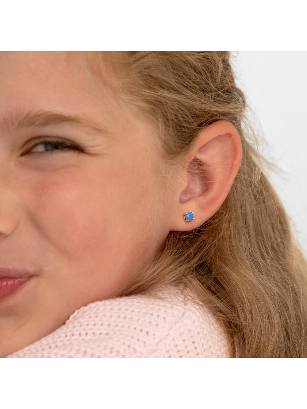 Turquoise CZ Toddler / Kids / Girls Earrings Screw Back - Sterling Silver