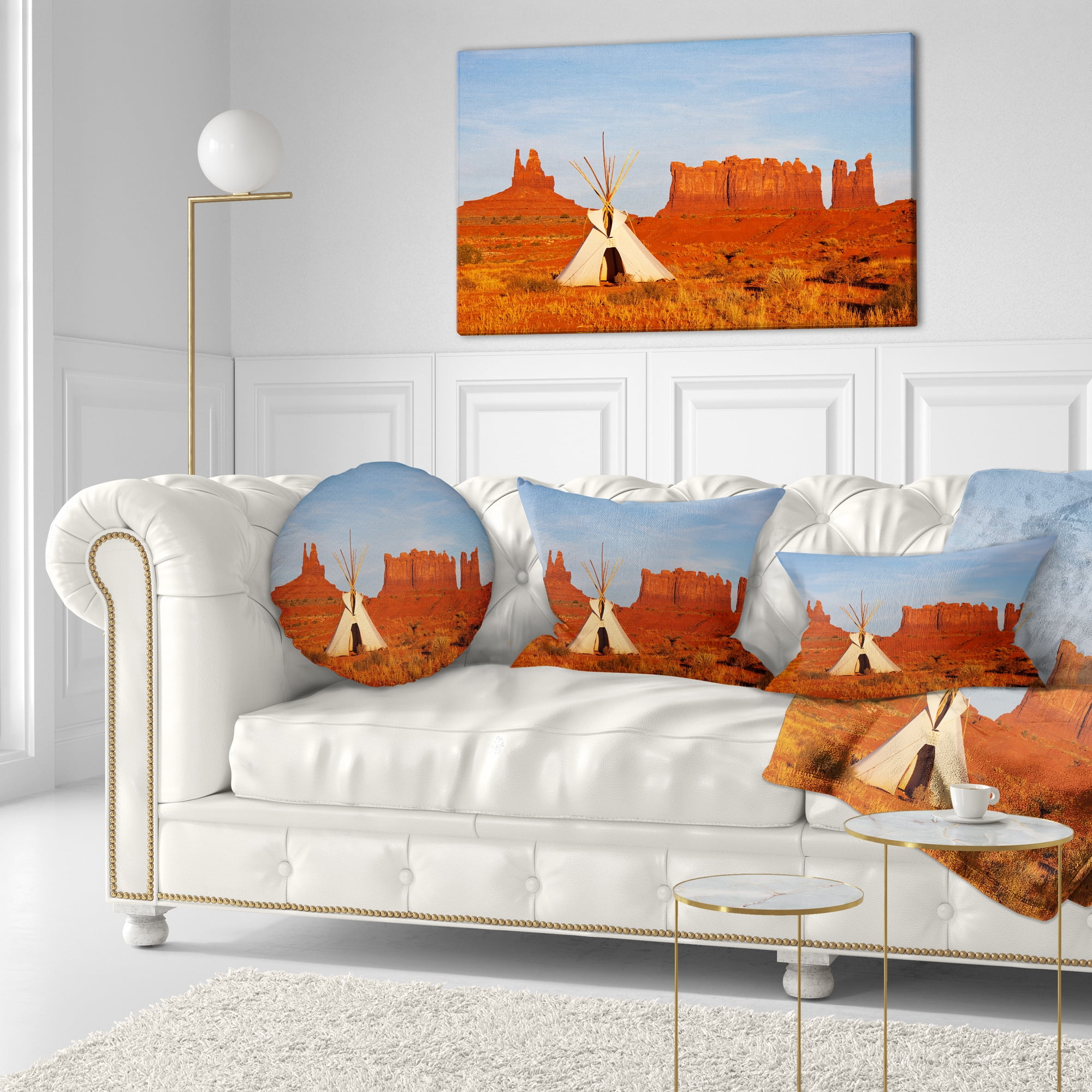 Designart Tent in Monument Valley - Landscape Printed Throw Pillow - 12x20