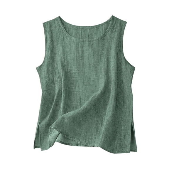 yillto Cotton Linen Tank for Womens Sleeveless Round Neck Loose Tops Crop Casual Summer Shirts Tanks