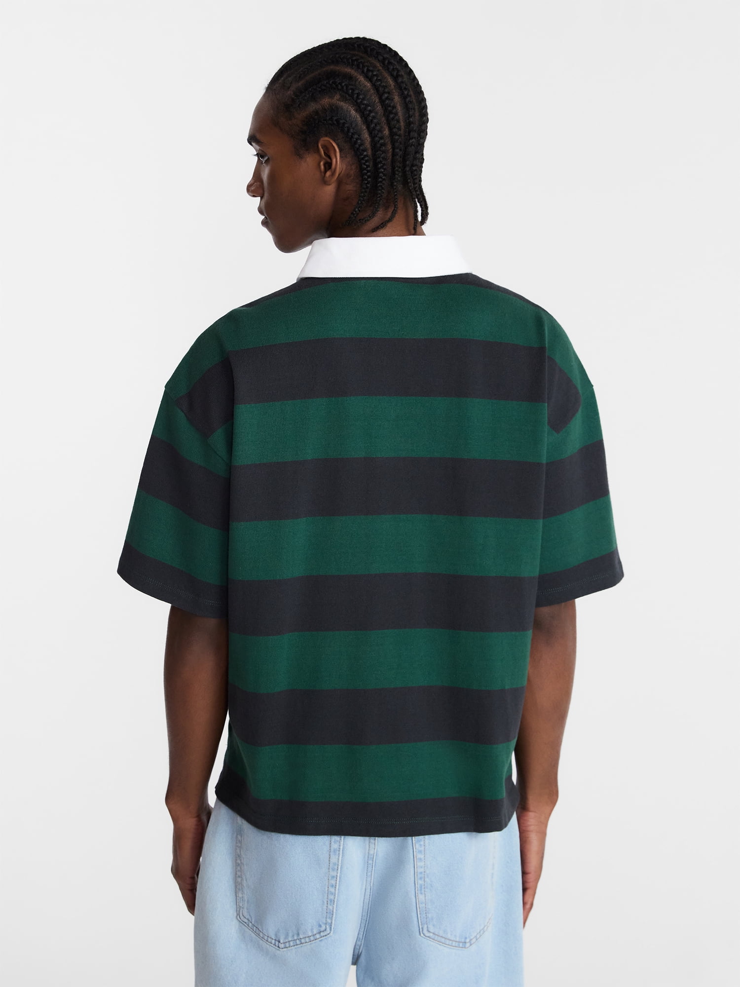 No Boundaries Striped Rugby Shirt with Short Sleeves, Men's XS-5XL