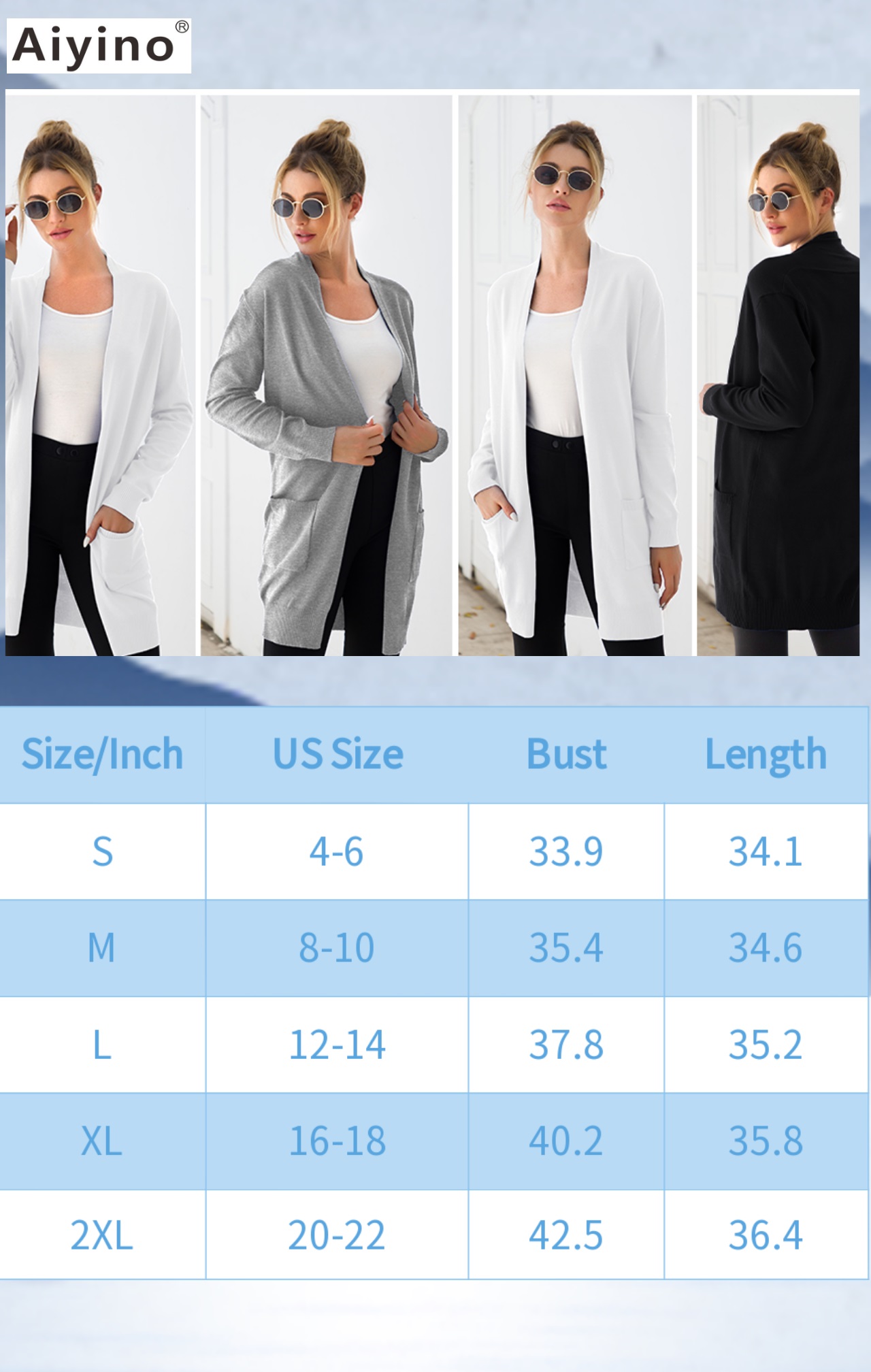 Aiyino Women Solid Sweater Open Front Long Sleeve Knit Cardigan Casual ...