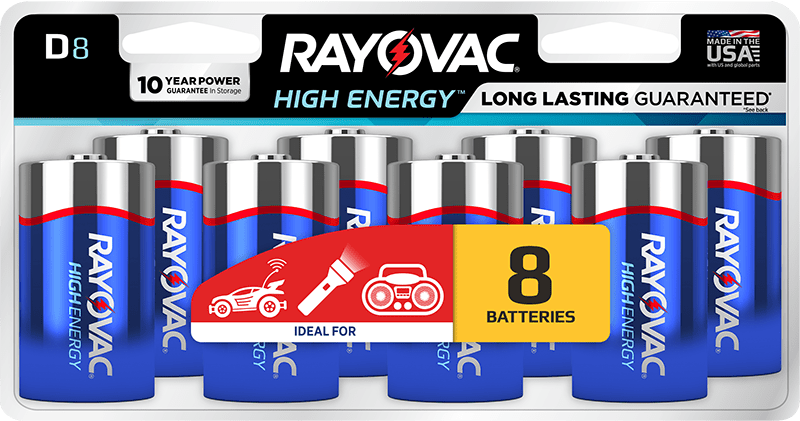 Rayovac High Energy Alkaline Batteries, Size D Batteries, 8-Pack, 813-8LK