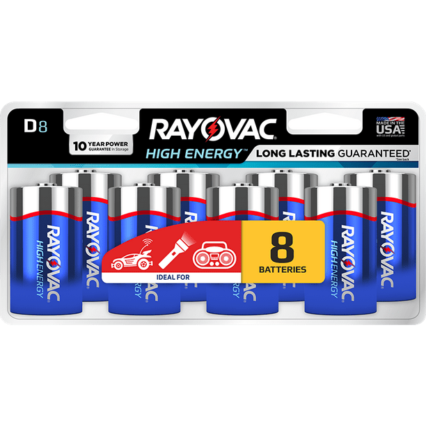 Rayovac High Energy Alkaline Batteries, Size D Batteries, 8Pack, 813