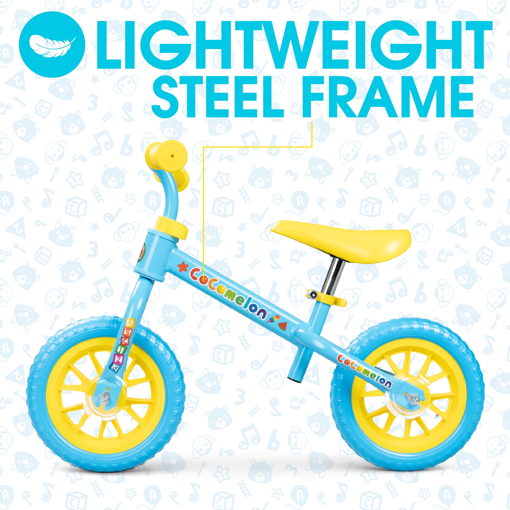Cocomelon Toddlers Balance Bike Adjustable Helmet Light-up 10 inch Wheels Lightweight Trainer Blue