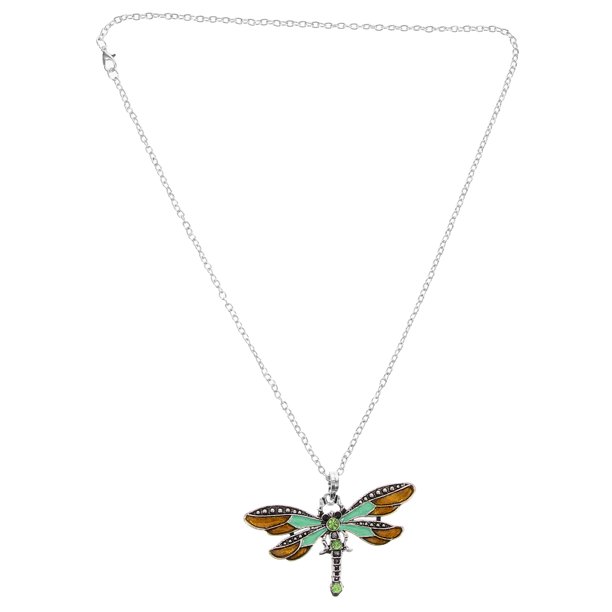 EeaseMX Collar de libélula de moda con diamantes de imitación, cadena larga con colgante de aceite para suéter, suministros para mujer, joyería DIY (verde)