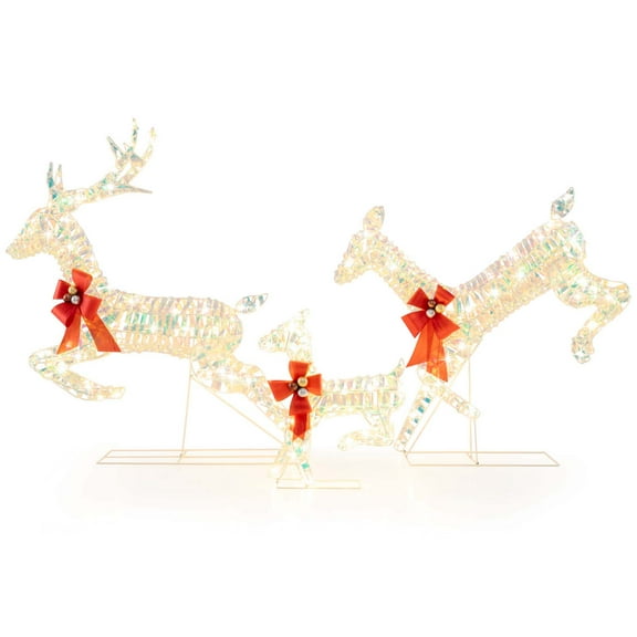 Costway Christmas Lighted Reindeer with LED Lights and Red Bows Stakes