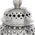 thumbnail image 5 of DecMode 10" x 18" Silver Ceramic Decorative Jars with Geometric Cutout Design and Lid, 1-Piece, 5 of 8