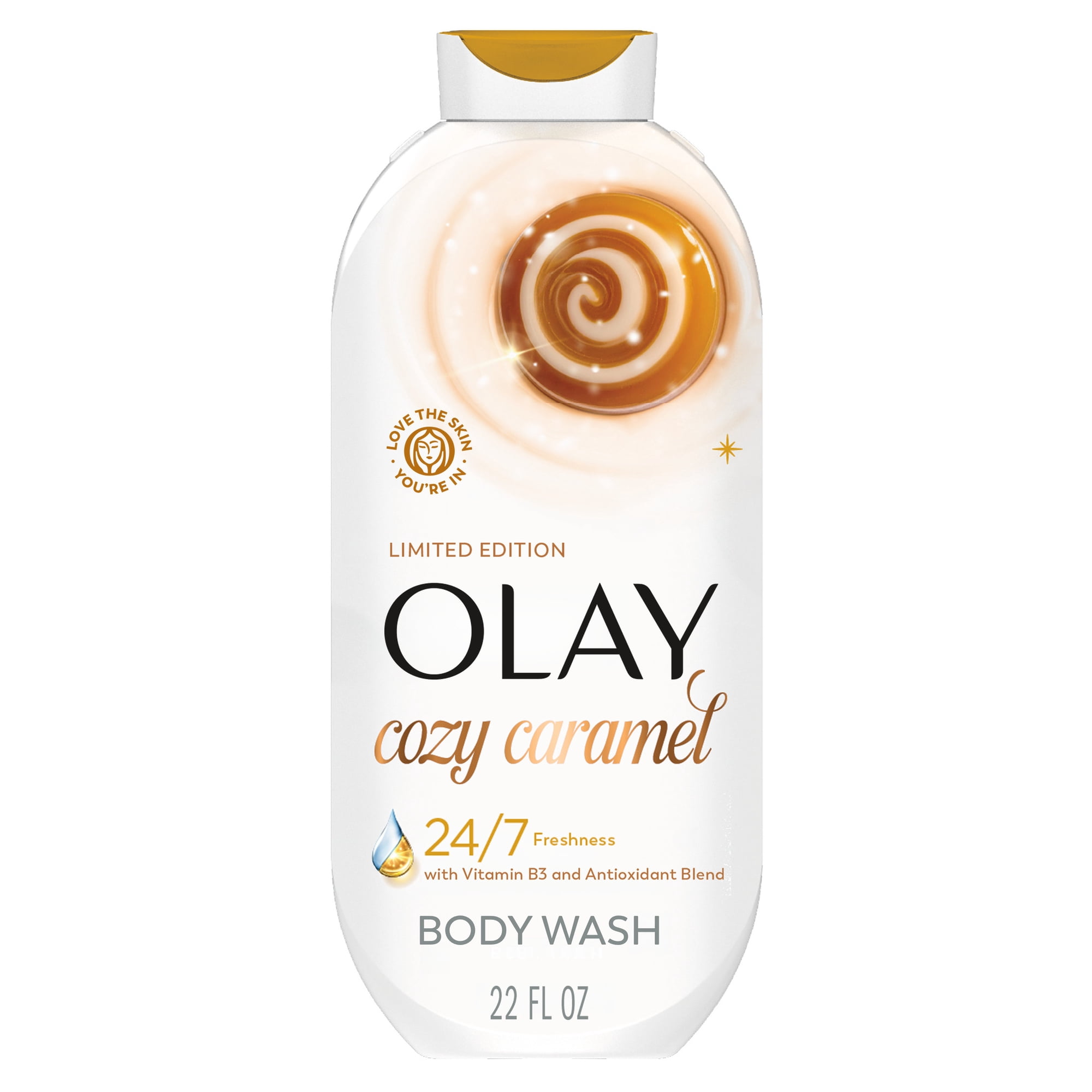 Olay Cozy Caramel Body Wash with Vitamin B3 and Antioxidant Blend, 24/7 Freshness, Limited Edition, 22 fl oz
