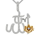 thumbnail image 1 of Genuine Diamond 0.61 Cwt. Allah Muslim Arabic Pendent 10K Gold On Charm + Chain Over White Gold, 1 of 5