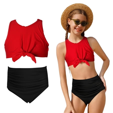 Kids Swimsuit Quick Dry Two Piece Girls Bathing Suit with Chest Pad Bathing Suits for Kids Girls 9-10 Years