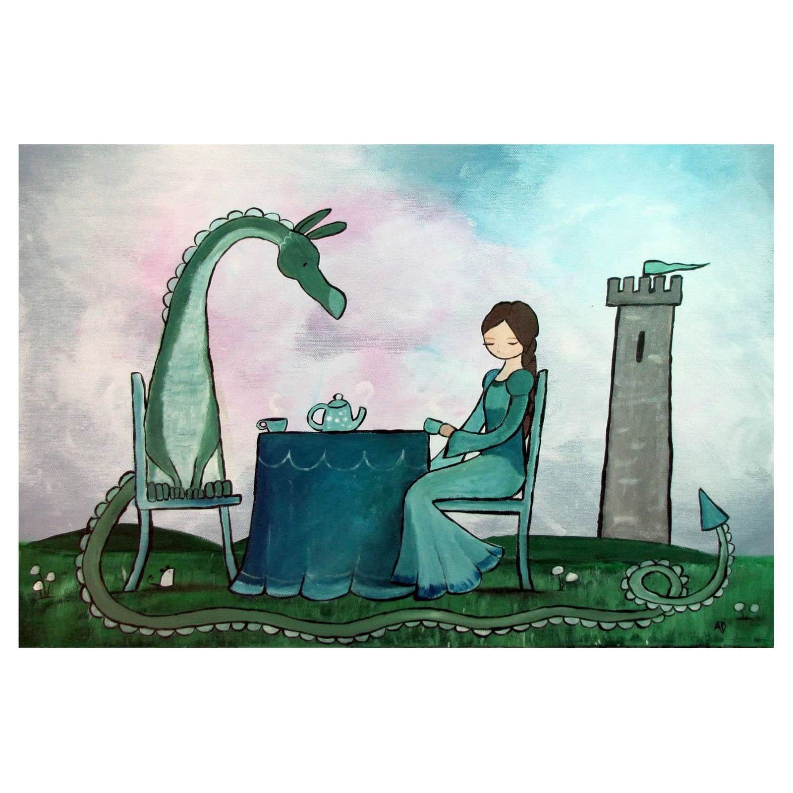 Marmont Hill "Tea with a Dragon" by Andrea Doss Painting Print on Wrapped Canvas
