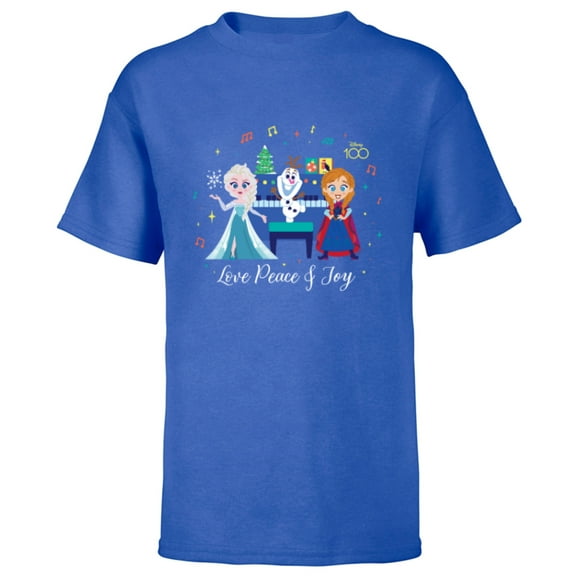 Disney 100 Frozen Christmas Elsa Anna Olaf Love Peace & Joy - Short Sleeve T-Shirt for Kids - Customized-Royal