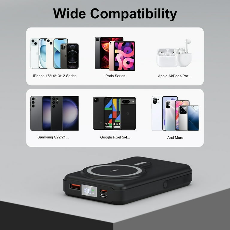 Magnetic Power Bank, 10000mAh Wireless Portable Charger with