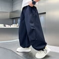 thumbnail image 5 of Swanpen Boys Cargo Pants Elastic Summer Loose Fit Lightweight Trousers, Drawstring Sweatpants for Kids 5-15Y Navy, 5 of 6