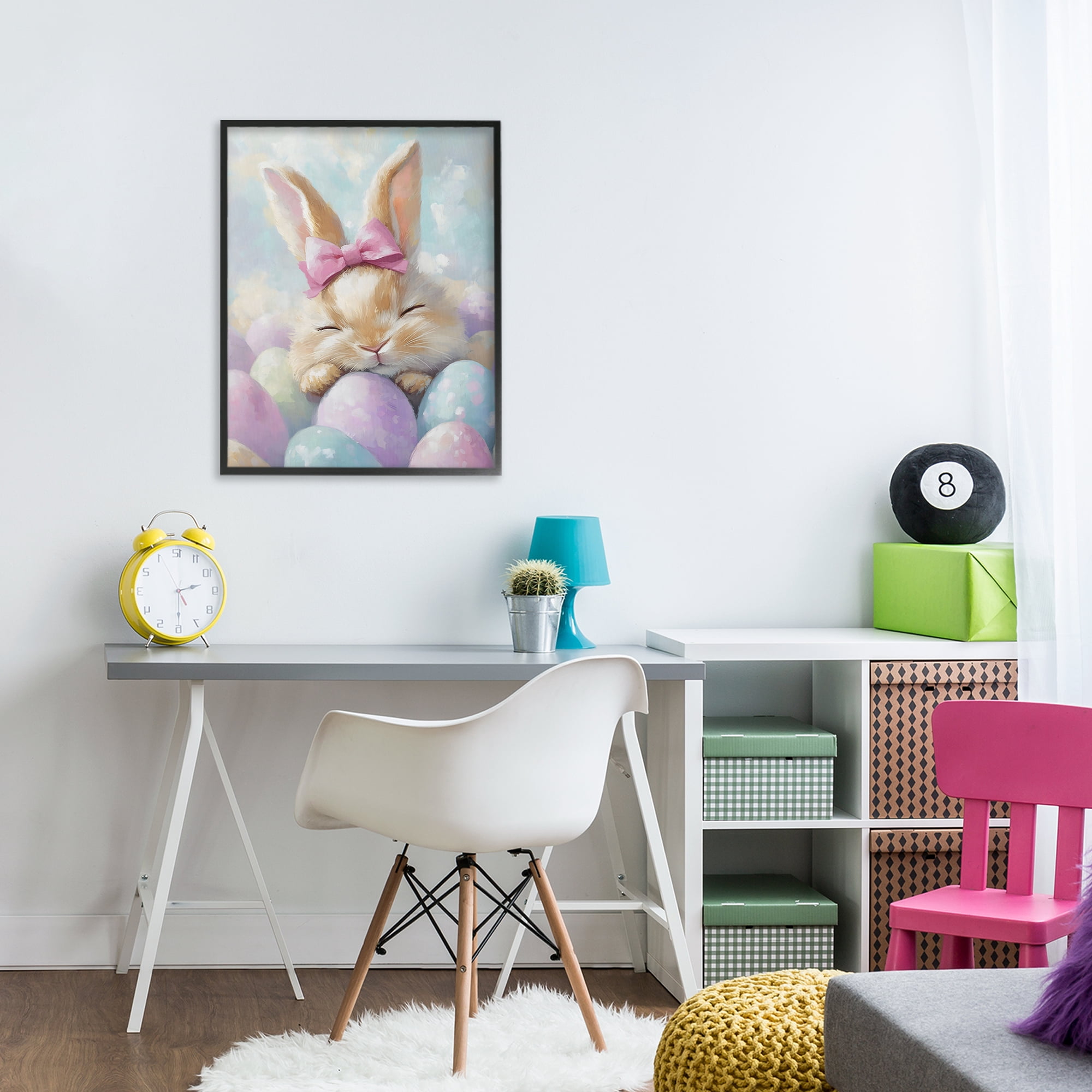 Stupell Industries Sleeping Easter Bunny with Eggs Black Framed Giclee Art, design by The Prints Vibe