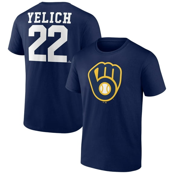 Men's Christian Yelich Navy Milwaukee Brewers Player Icon Name & Number T-Shirt