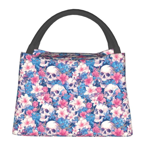 Easygdp Skull Bolsa de Almuerzo Insulada Reutilizable, Bolsa de Mano y Bandolera para Oficina, Trabajo, Viajes