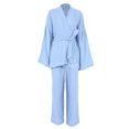 thumbnail image 4 of VISgogo Conjuntos de pijamas para mujer, cárdigan de manga larga de color sólido con cinturón + conjunto de pantalones largos elásticos de cintura alta VISgogo  moda, 4 of 6