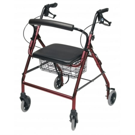 Lumex Walkabout Wide Rollator with Seat - Wide 15.5" Seat with 350 lb. Weight Capacity - Burgundy, RJ4318R