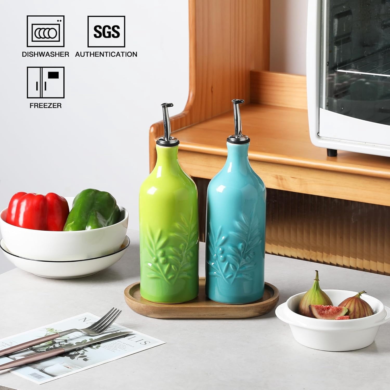 Olive Oil Dispenser for Kitchen, Cooking Oil and Vinegar Set, Olive Oil Bottle, Soy sauce, coffee syrup bottles - 4 pcs, Black