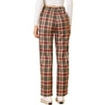 thumbnail image 3 of INSPIRE CHIC Women's Plaid Elastic Waist Button Zipper Straight Leg Long Pants XL Red Brown Beige, 3 of 6