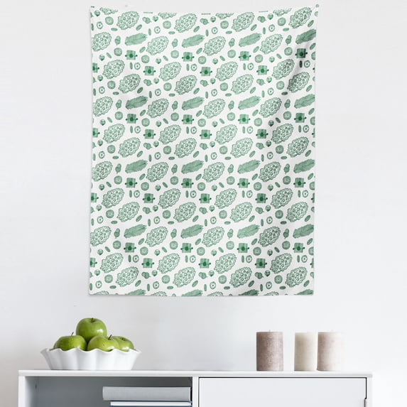 Moss Green Tapestry, Nature Themed Pattern of Botanical Flowers Branches Nuts Acorns Line Art, Fabric Wall Hanging Decor for Bedroom Living Room Dorm, 5 Sizes, White Hunter Green, by Ambesonne