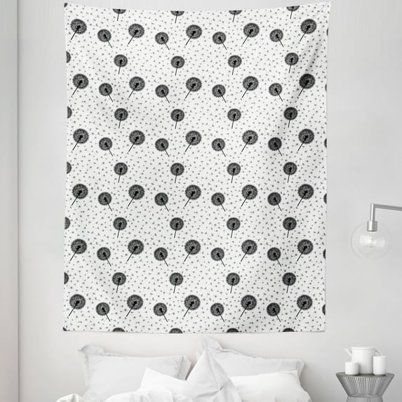 Dandelion Tapestry, Abstract Pattern with Summer Spring Flower Fluff Monochrome Modern Natural, Fabric Wall Hanging Decor for Bedroom Living Room Dorm, 5 Sizes, Black and White, by Ambesonne