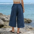 thumbnail image 5 of JUSLIO Womens Capris Linen Solid High, Waist with Pockets Loose Everyday Casual Wide-Leg Capris, 5 of 9