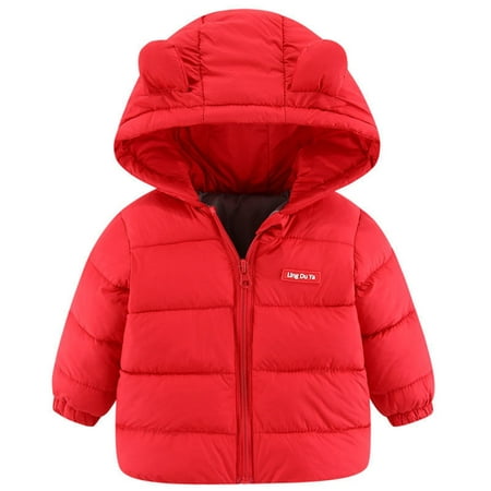 

EHTMSAK Infant Baby Boy Girl Fall Winter Ears Outerwear Toddler Child Long Sleeve Zip Up Coat Hooded Fleece Jackets Red 9M-5Y 100