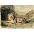 thumbnail image 2 of Eugène Delacroix 18x14 Gold Ornate Wood Frame and Double Matted Museum Art Print Titled - Lying Lion&nbsp;In a Landscape, 2 of 4
